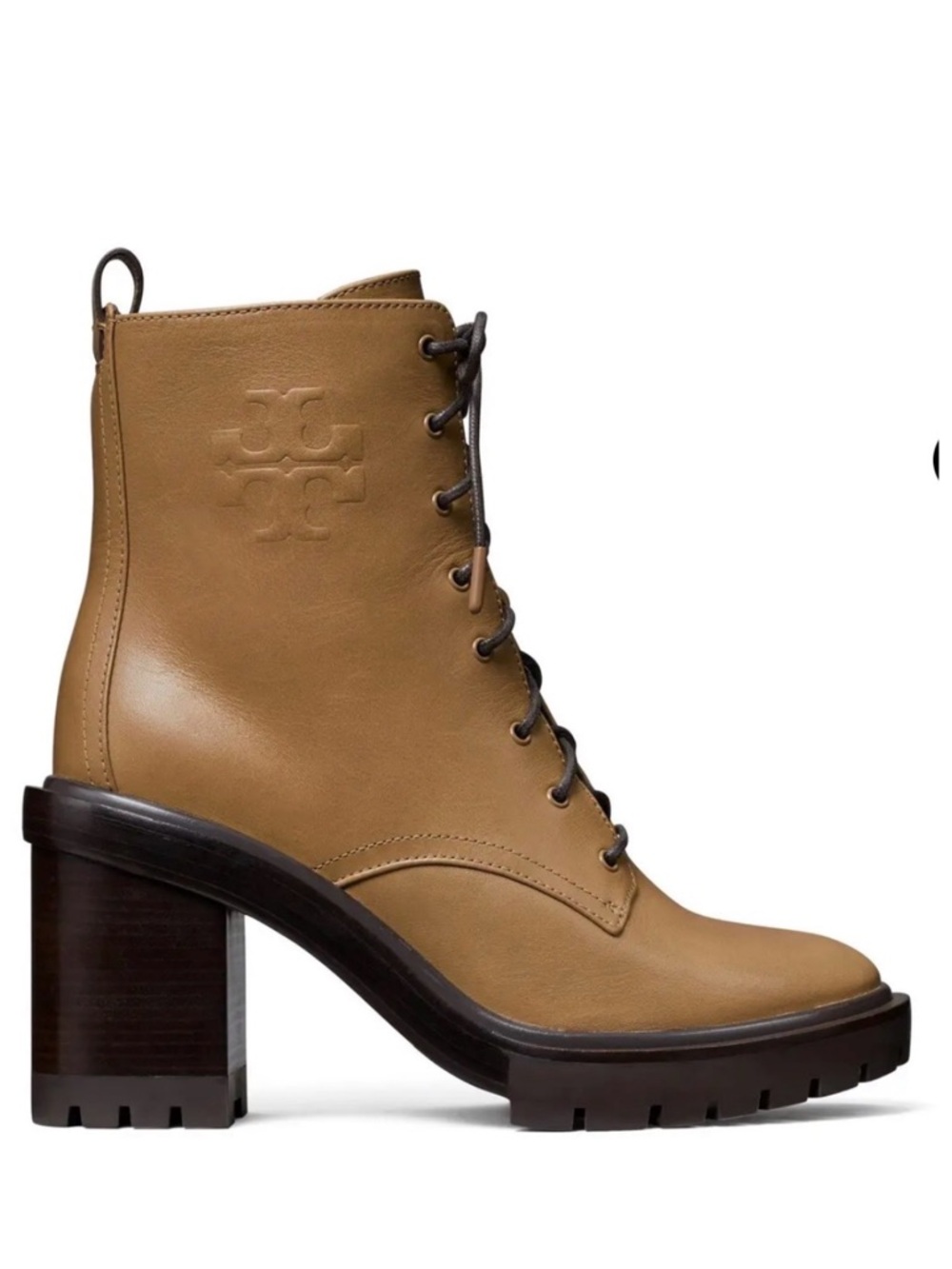 Tory Burch Double T Combat Leather Lace-Up Lug Heel Boot